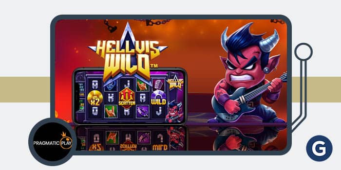 Cartoon devil playing guitar beside Hellus Wild slot