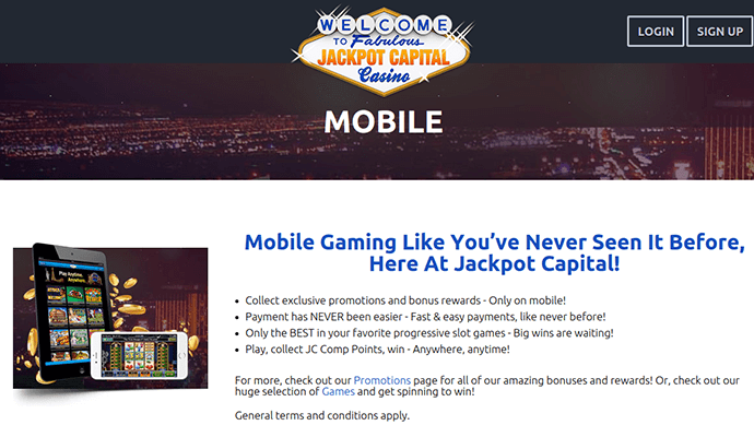 Jackpot Capital Casino mobile gaming page