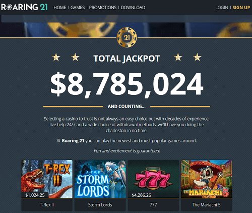 Online casino showing total jackpot $8,785,024