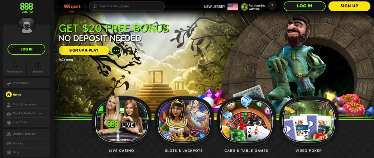 Casino website homepage with $20 bonus