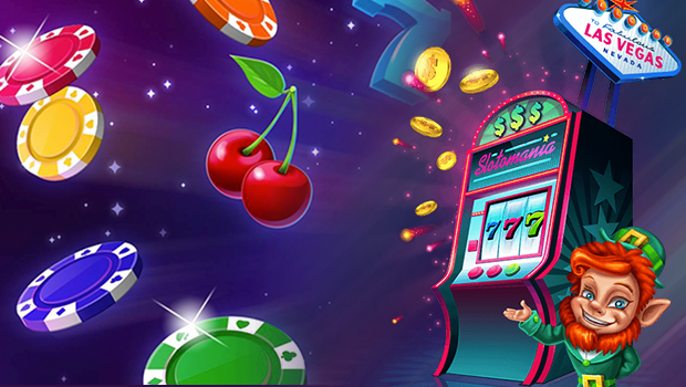 Colorful Las Vegas slot machine with leprechaun