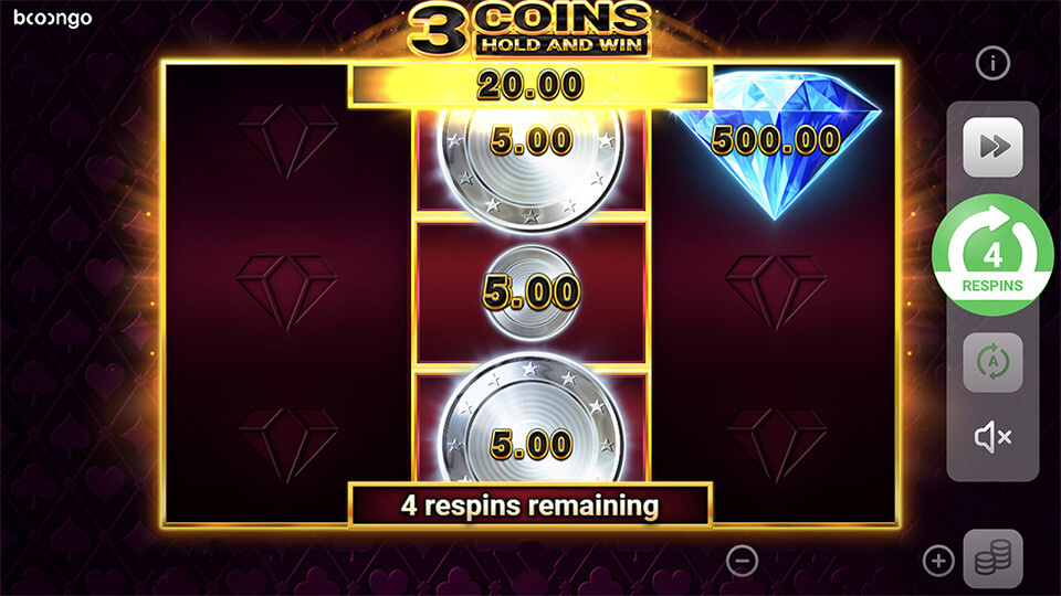 Slot machine screen with coins and diamond