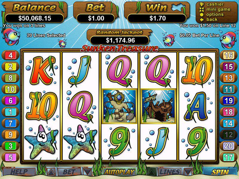 Sunken Treasure underwater slot machine reels with symbols