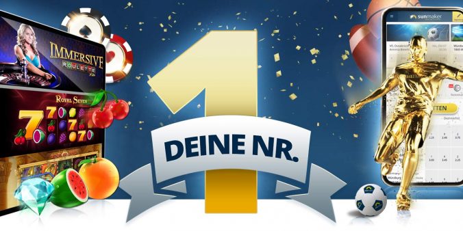 Golden number one with casino and sports imagery