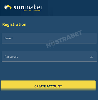 Sunmaker registration form with create account button