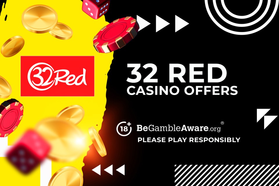 32Red casino offers banner with chips and coins