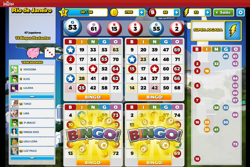 Online bingo game interface with multiple cards