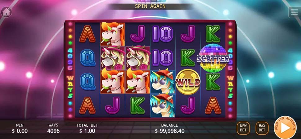 Colorful unicorn slot machine game screen