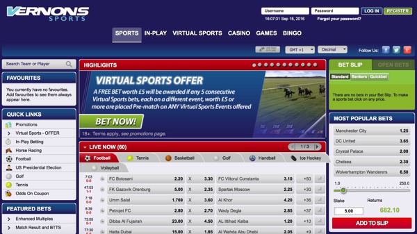 Sportsbook website homepage with bet slip