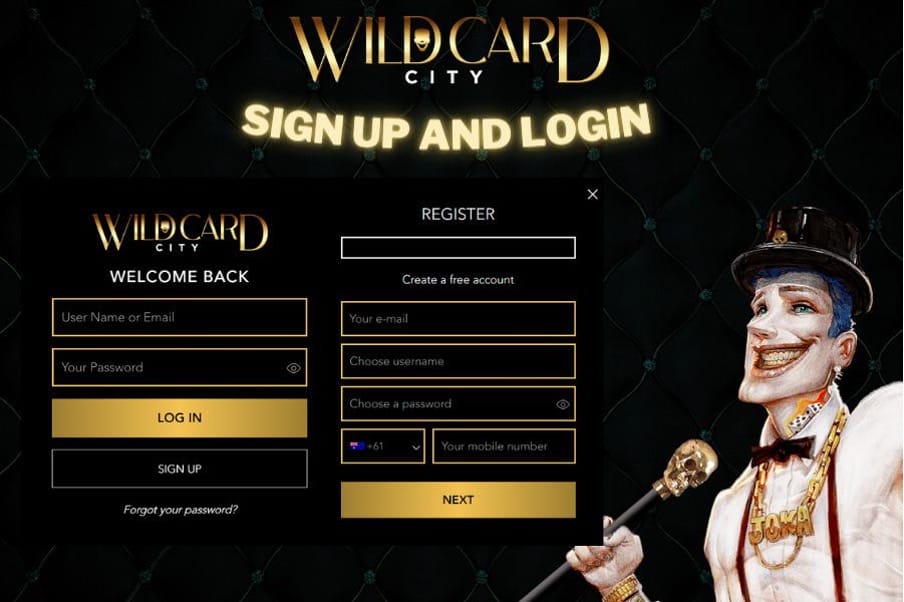 Wildcard City sign-up and login screen