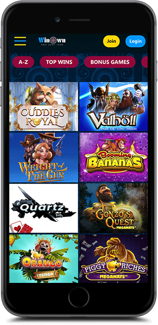 Mobile phone displaying casino slot games