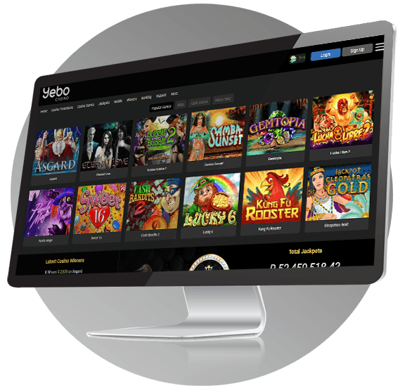 Computer monitor showing online casino slot games