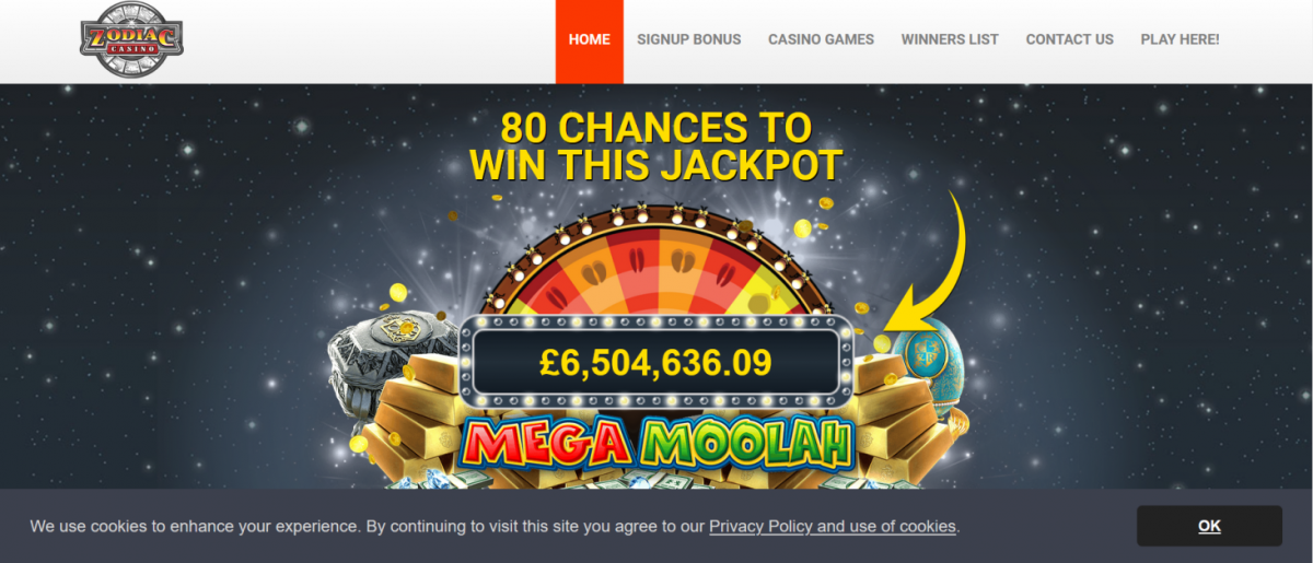 Mega Moolah jackpot wheel displaying £6,504,636