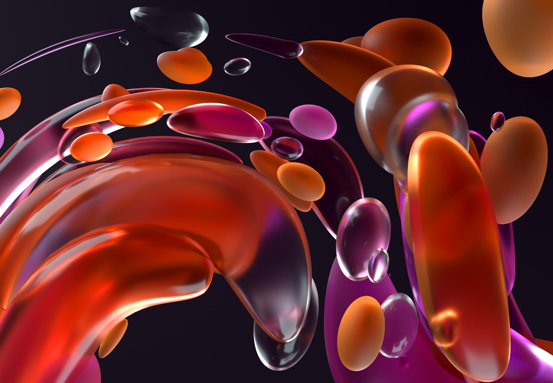 Abstract colorful liquid blobs on dark background